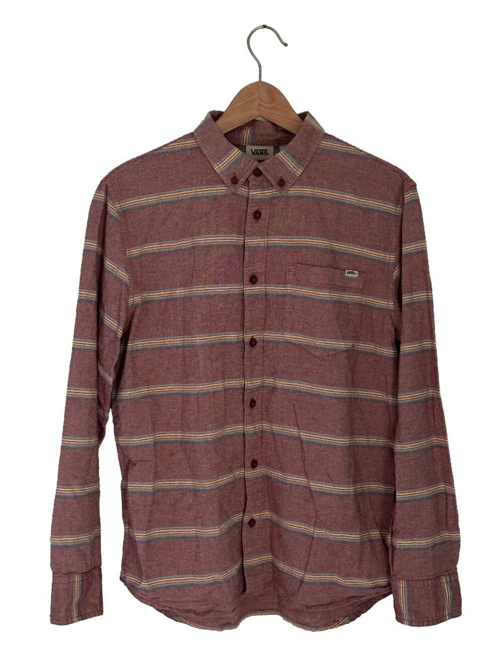 Vans Striped Button Up Shirt Burgundy Long Sleeve Cotton Skater